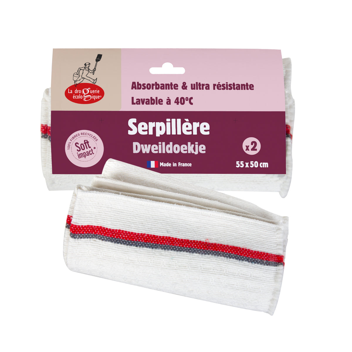 Lot de 2 serpillières 100% fibres recyclées